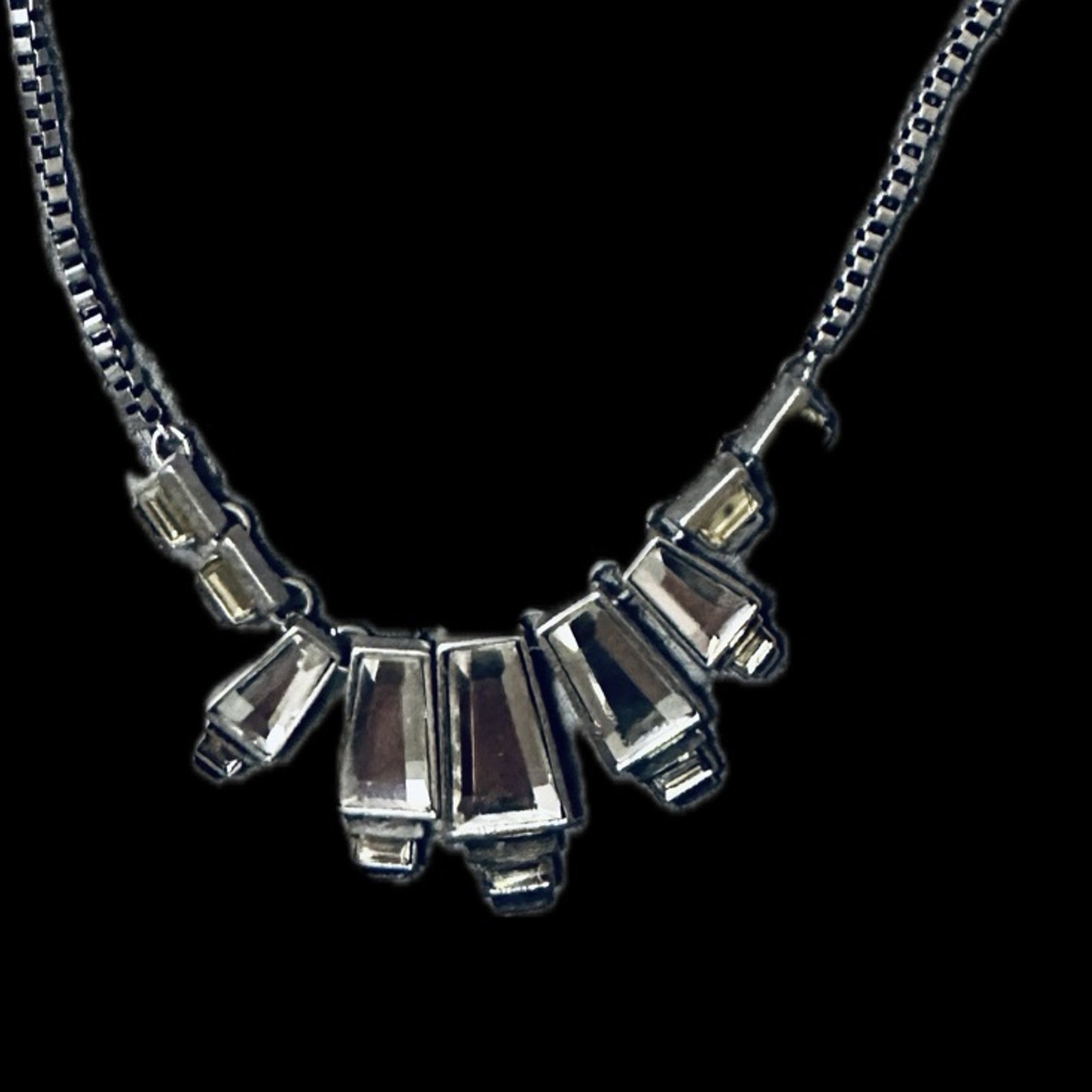 Lia Sophia Reversible Necklace SilverTone Clear Faceted Stones